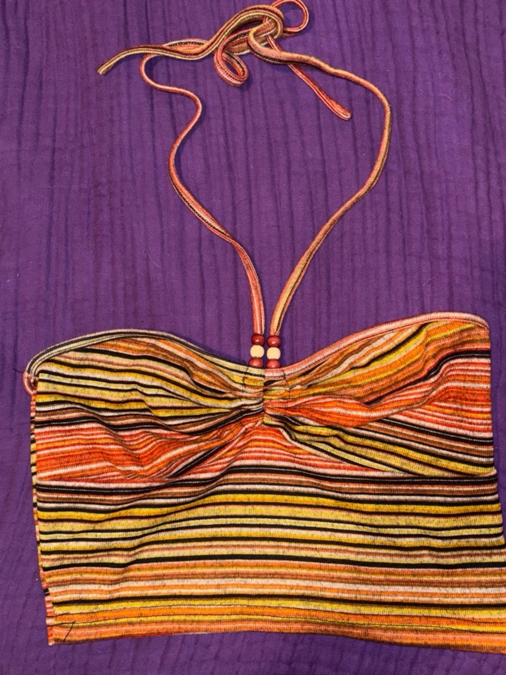 ROMWE Orange Multi-Striped Halter Crop Top